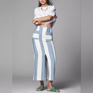 Anthropologie The Colette Linen Blend Maxi Skirt by Maeve Blue And White